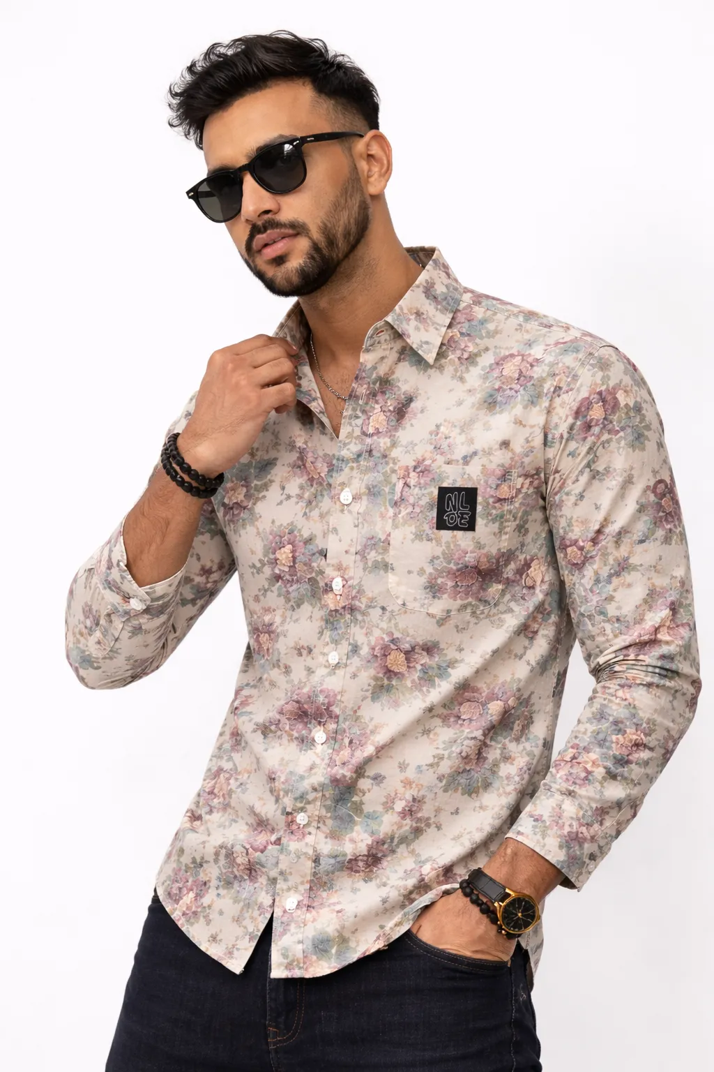 Men's Beige Floral Print Shirt